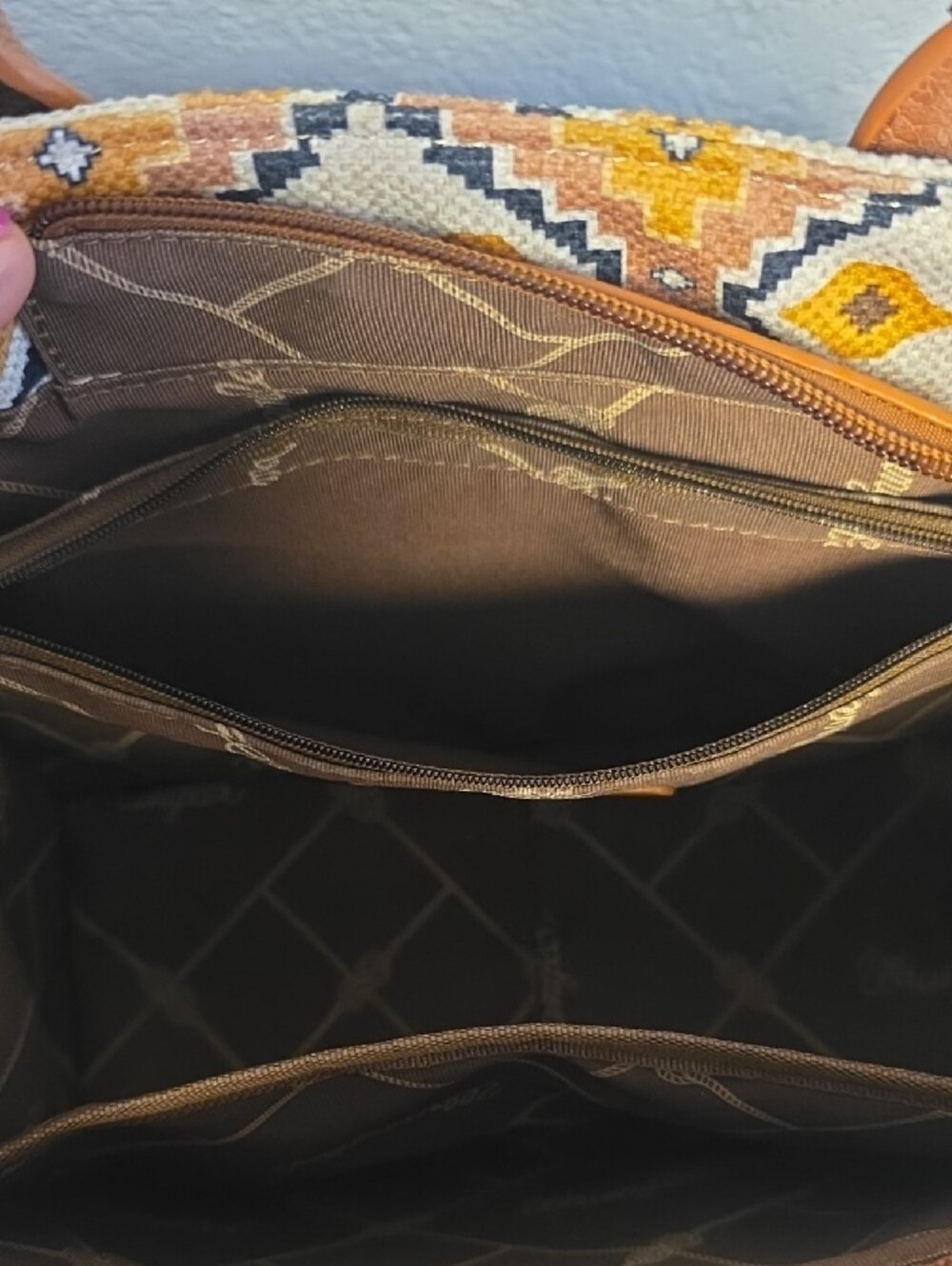 Wrangler Tan, Brown & Cream Geometric Mini Tote - Picture 2 of 5
